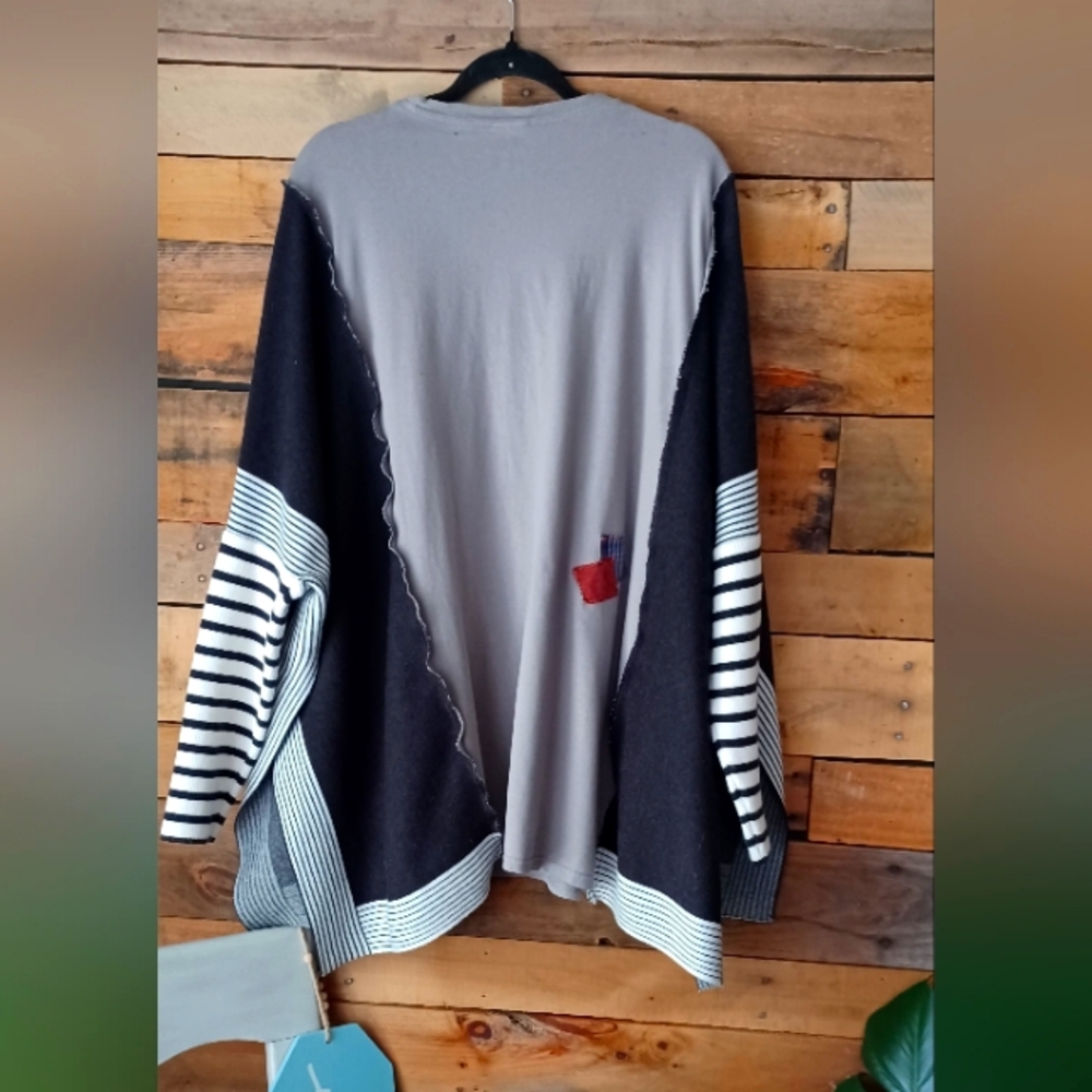Upcycled Gray Shark Graphic Long Sleeve Top - Picture 11 of 12
